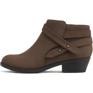 Soda SWEETEN-2 ~ Little Kids/Girls/Childrens Fashion Closed Toe Multi Strap Ankle Bootie Block Heel(Light Brown Pu)