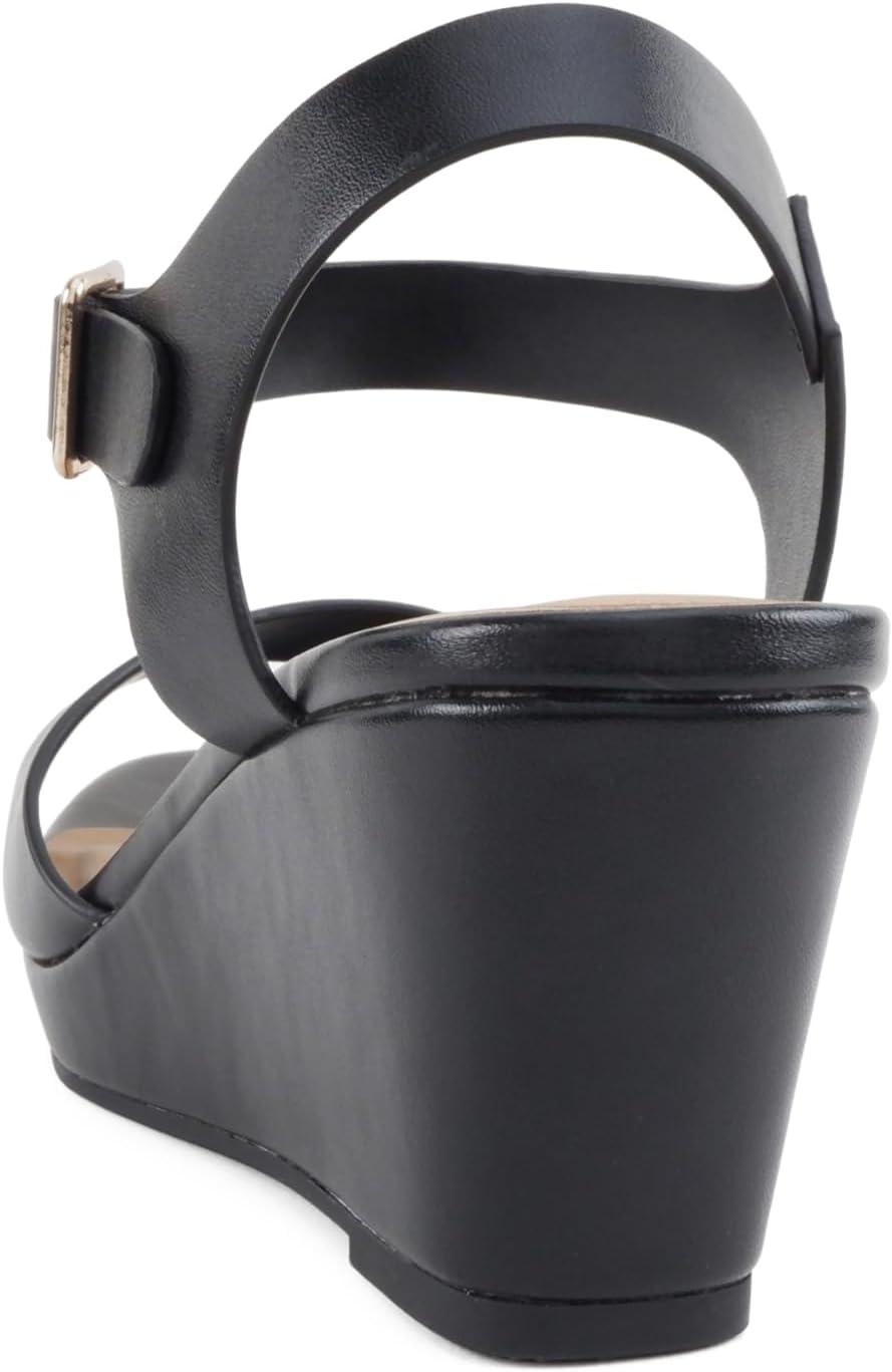 image:imageSoda Maple Women Square Toe Wedge Sandal with Adjustable Ankle StrapBlack Pu