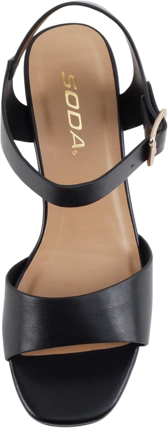image:imageSoda Maple Women Square Toe Wedge Sandal with Adjustable Ankle StrapBlack Pu
