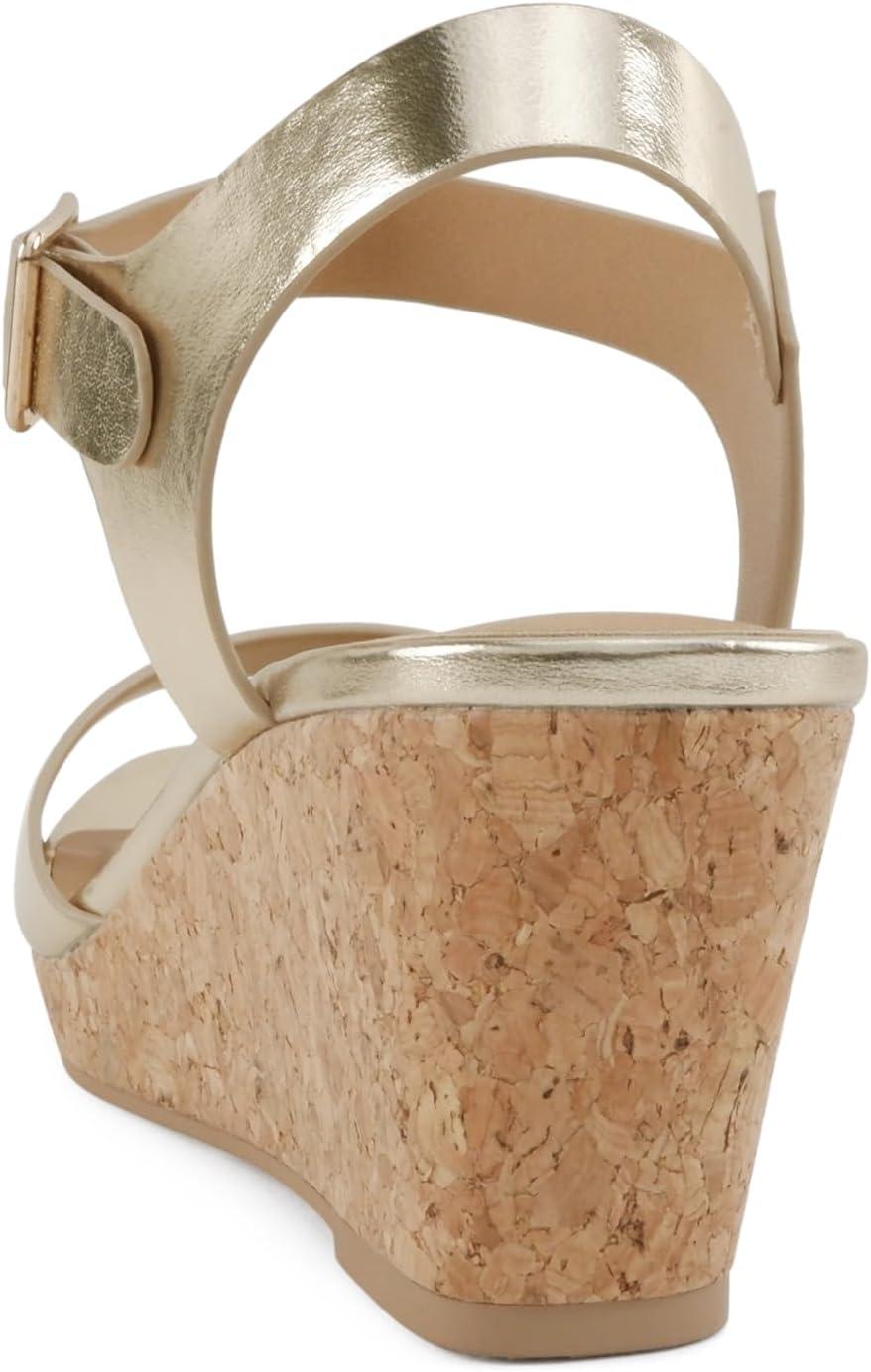 image:imageSoda Maple Women Square Toe Wedge Sandal with Adjustable Ankle StrapGold Metallic