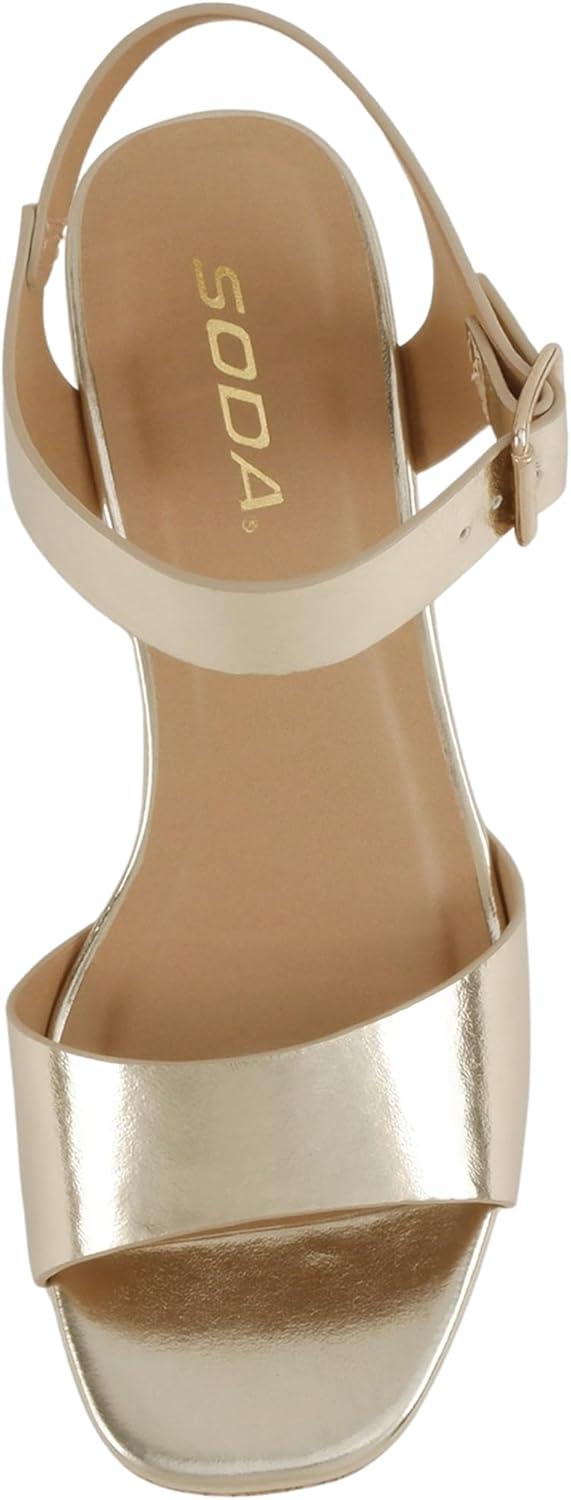 image:imageSoda Maple Women Square Toe Wedge Sandal with Adjustable Ankle StrapGold Metallic