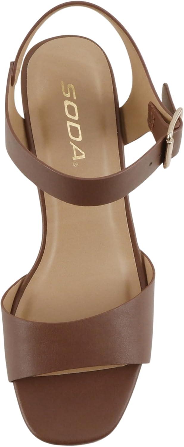 image:imageSoda Maple Women Square Toe Wedge Sandal with Adjustable Ankle StrapLt Brown Pu