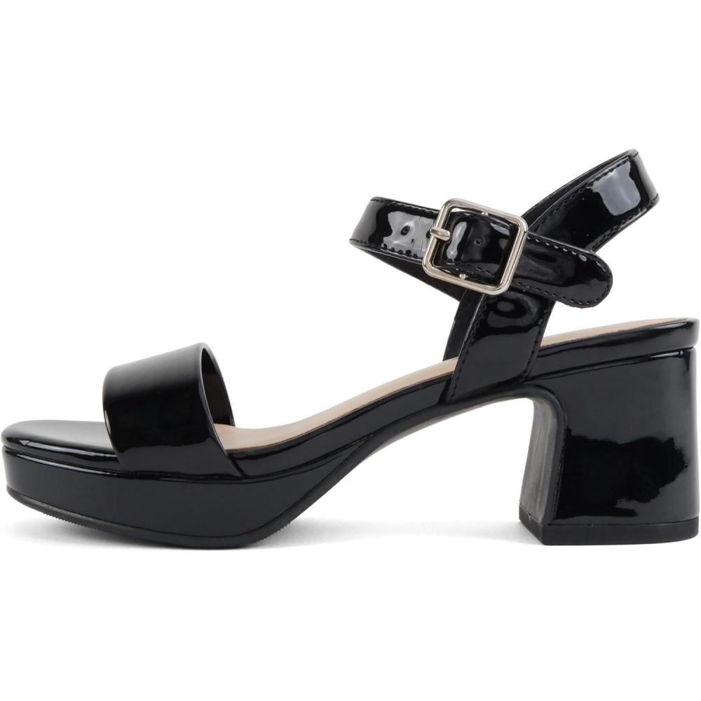 image:imageSoda Kasel2  Little KidsChildrenGirls Square Toe Dress Sandal with Adjustable Ankle StrapBlack Patent