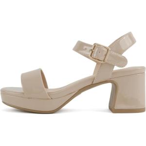 Soda Kasel-2 ~ Little Kids/Children/Girls Square Toe Dress Sandal with Adjustable Ankle Strap(Beige Patent)
