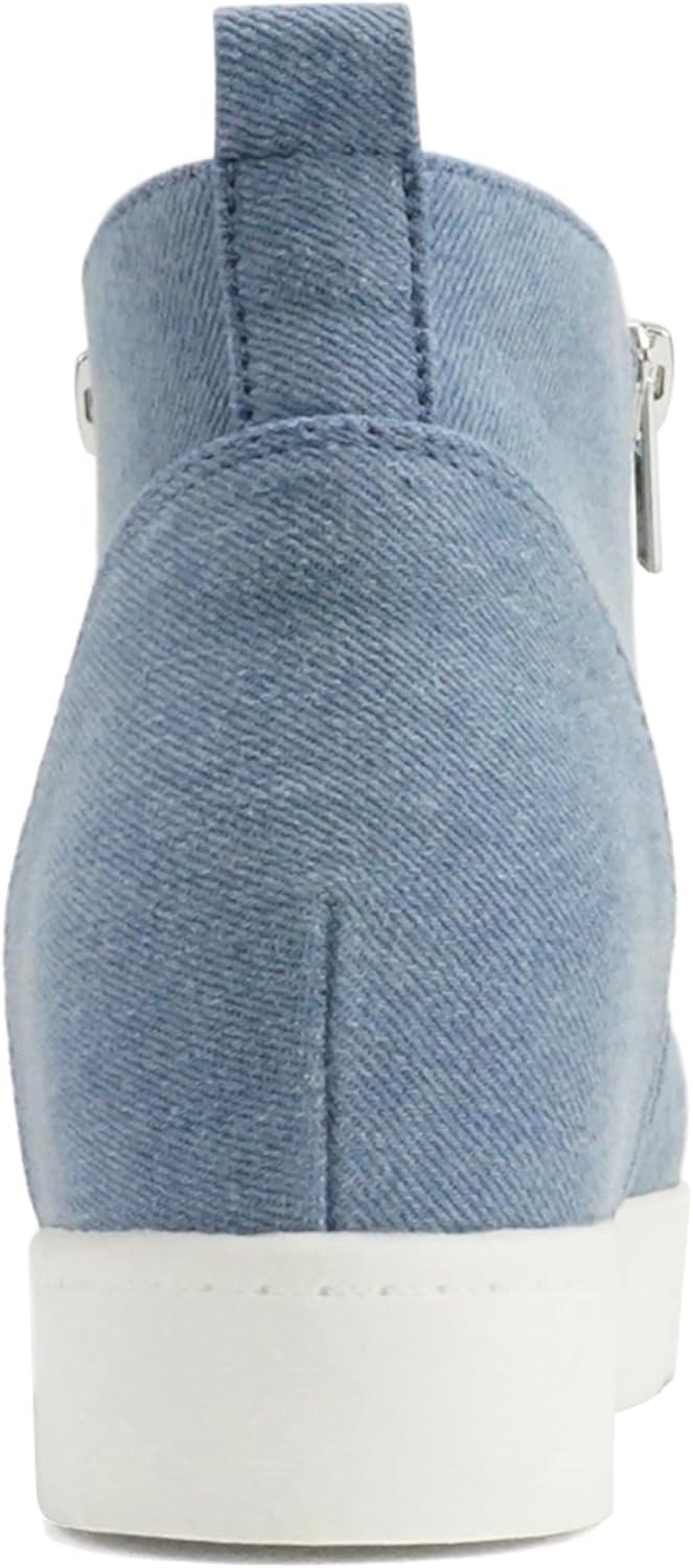 image:imageSoda Taylor Hidden Wedge Sole Booties Ankle Heels Sneaker Shoes Side ZipperDenim Blue