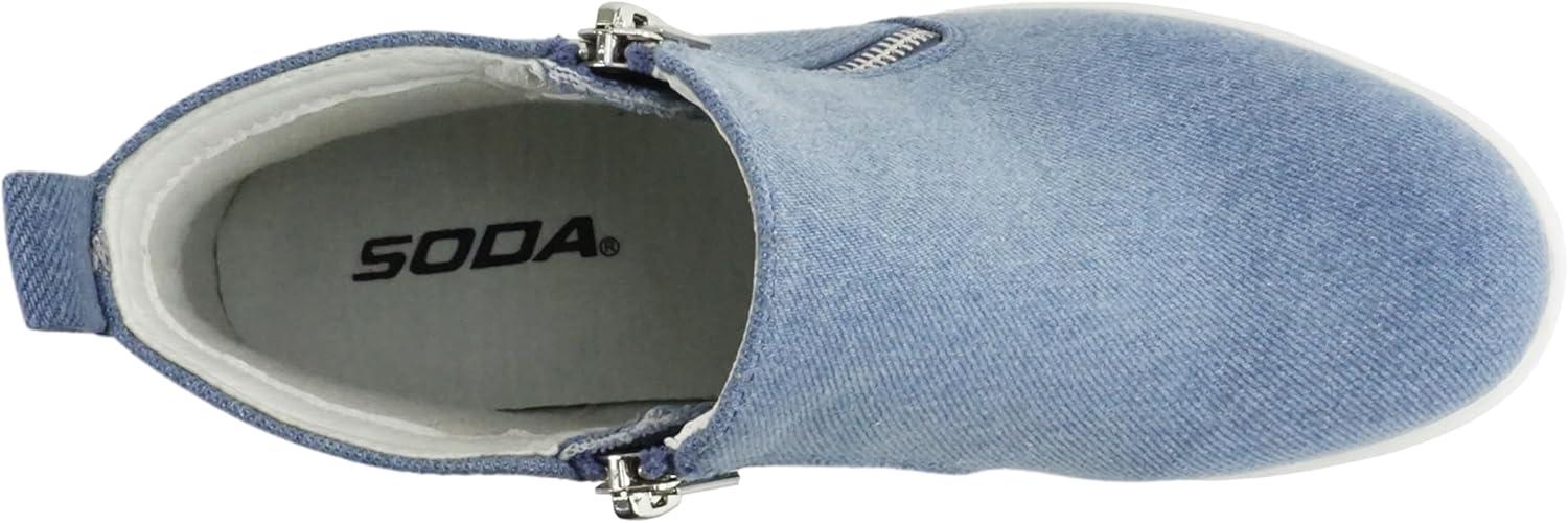 image:imageSoda Taylor Hidden Wedge Sole Booties Ankle Heels Sneaker Shoes Side ZipperDenim Blue