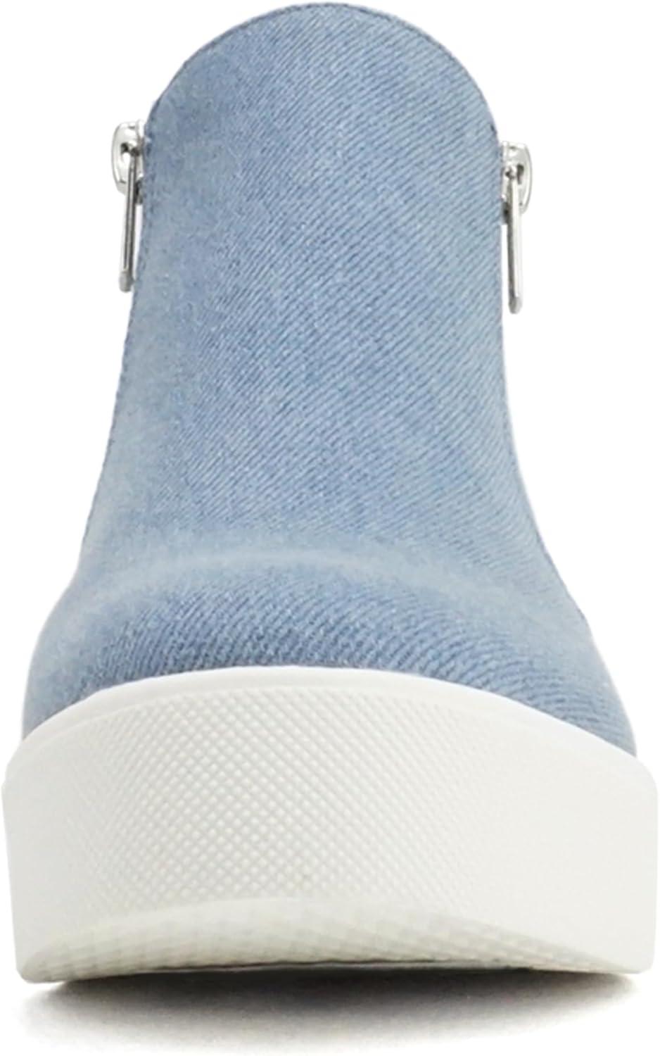 image:imageSoda Taylor Hidden Wedge Sole Booties Ankle Heels Sneaker Shoes Side ZipperDenim Blue