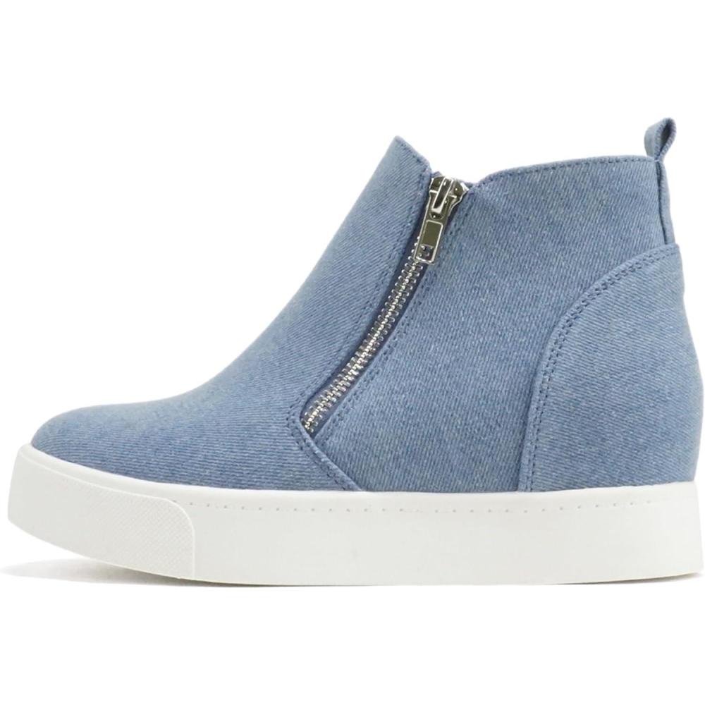 image:imageSoda Taylor Hidden Wedge Sole Booties Ankle Heels Sneaker Shoes Side ZipperDenim Blue
