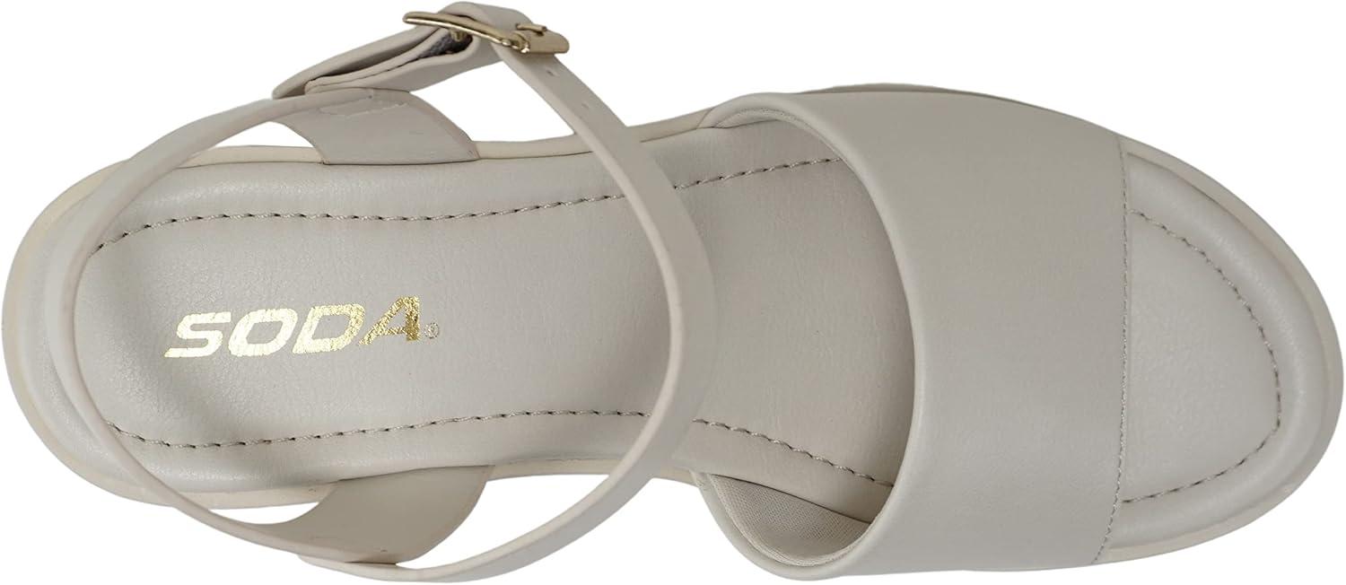 image:imageSoda Stacie Women Open Toe Lug Sole Mid Block Heeled Sandals with Adjustable Ankle StrapBone Pu