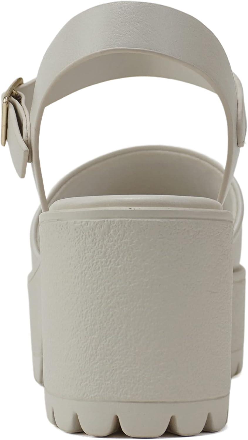 image:imageSoda Stacie Women Open Toe Lug Sole Mid Block Heeled Sandals with Adjustable Ankle StrapBone Pu