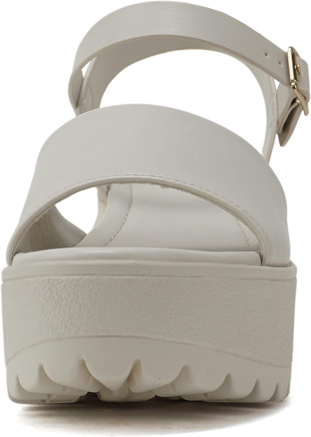 image:imageSoda Stacie Women Open Toe Lug Sole Mid Block Heeled Sandals with Adjustable Ankle StrapBone Pu