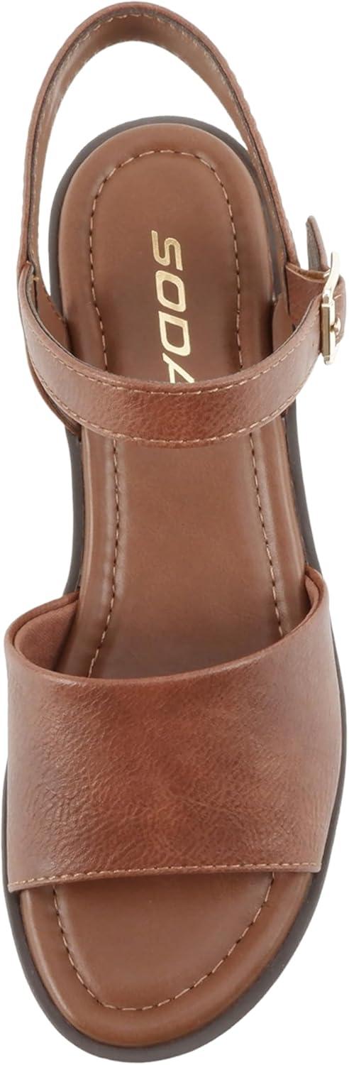 image:imageSoda Stacie Women Open Toe Lug Sole Mid Block Heeled Sandals with Adjustable Ankle StrapCognac Pu