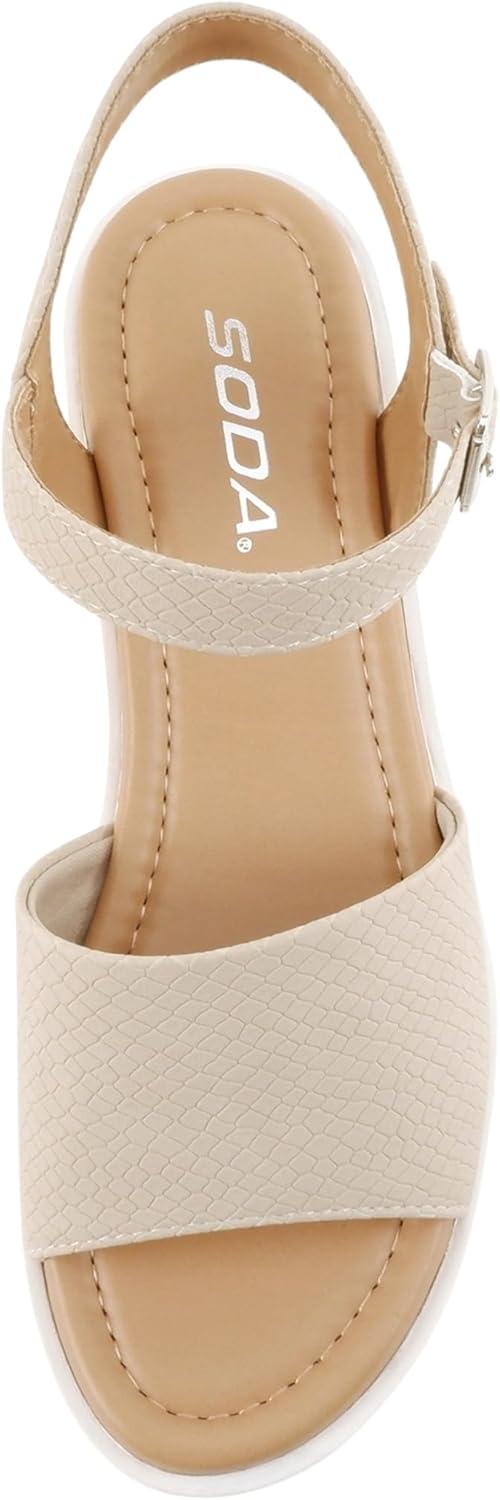 image:imageSoda Stacie Women Open Toe Lug Sole Mid Block Heeled Sandals with Adjustable Ankle StrapNude Cobra