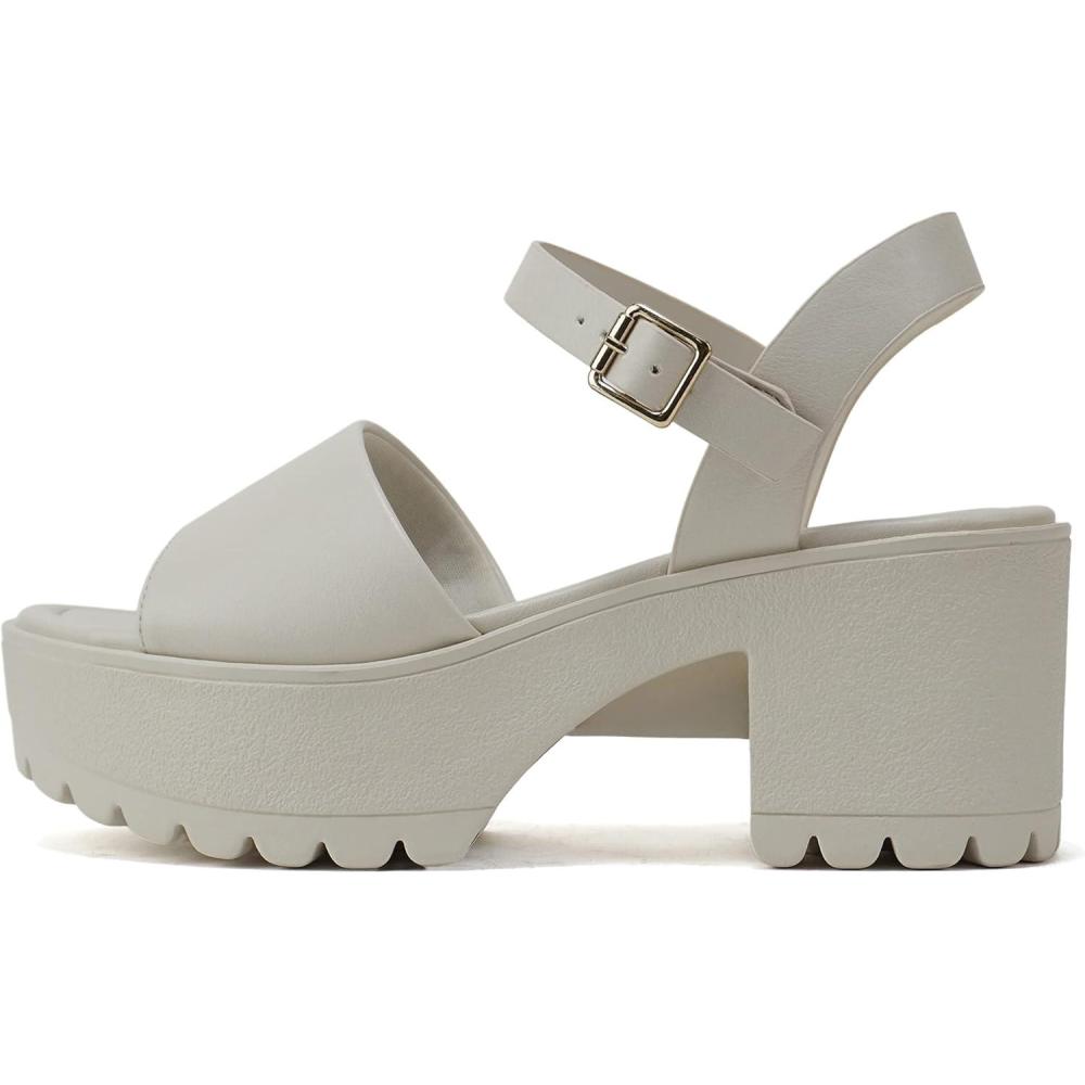 image:imageSoda Stacie Women Open Toe Lug Sole Mid Block Heeled Sandals with Adjustable Ankle StrapBone Pu